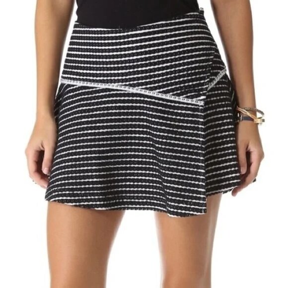 Free People Size 6 Bento Skirt Black White Stripe A Line Short Mini Faux Wrap - Picture 1 of 11